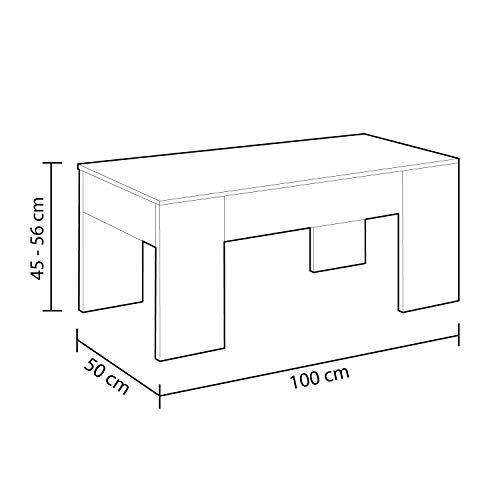 Habitdesign 001640F - Mesa de Centro elevable, mesita de Comedor acabada en Color Roble Canadian, Medidas: 100 cm (Largo) x 50 cm (Ancho) x 45-56 cm (Alto)