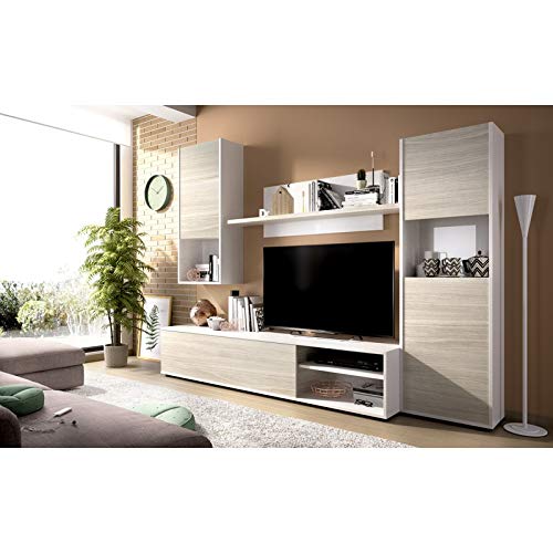 HABITMOBEL Mueble Salón Comedor Modular en Blanco y Gris (Reversible)