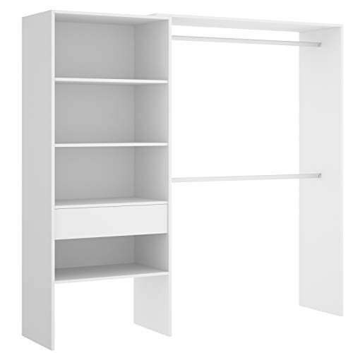 HABITMOBEL Vestidor almacenaje de Ropa Blanco con Tres baldas + Cajon, Medidas: Alto: 187 cm x Fondo: 40 cm x Ancho: 160 cm