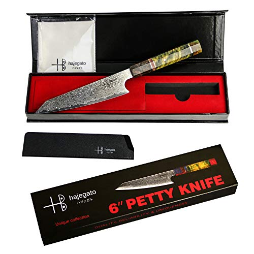 Hajegato Cuchillo de Chef Damasco Mango Profesional único, Cuchillo de Cocina japonés Vg10, 67 Capas de Acero de Damasco con Funda