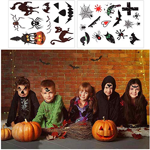 Halloween tatuajes temporales, pegatinas de tatuajes temporales para niños, paquete de regalo de fiesta de truco o trato de Halloween, pegatinas de decoración de Halloween: calabazas, fantasmas