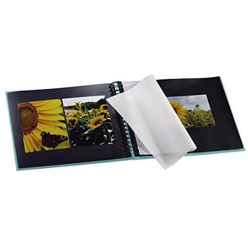 Hama Fine Art - Álbum de fotos, 50 páginas negras (25 hojas) para pegar fotos, álbum con espiral, 28 x 24 cm, con compartimento para insertar foto, turquesa