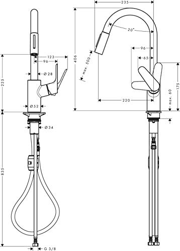 Hansgrohe 31815000 Focus grifo de cocina con ducha extraíble, cromo