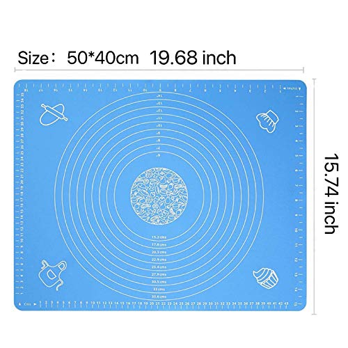 Hanyousheng 1 Pack Silicone Baking Mat Antiadherente tapete Reutilizable Tapete Protector de encimera 50×40cm Azul Reutilizable Tapete de Silicona para amasar y Hornear