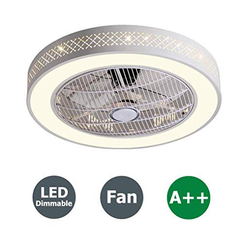 HAOQI Ventilador de techo Ventilador Luz de techo LED con control remoto Regulable Creativo Moderno Ventilador de techo silencioso Lámpara de dormitorio Lámpara de techo para guardería, Ø55cm, 96W