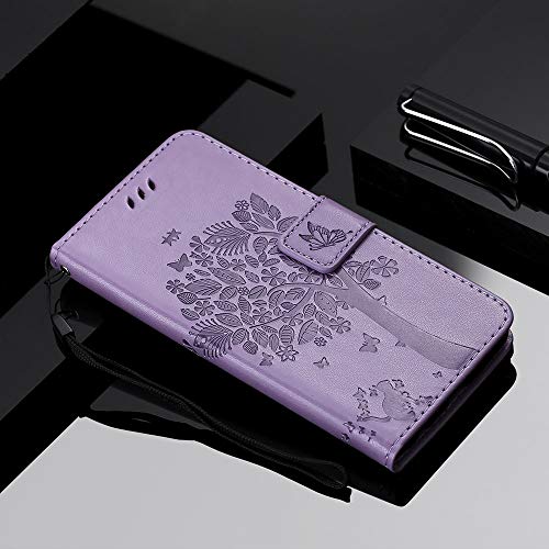 HAOYE Funda para LG K41S / LG K51S Billetera, Diseño de Patrón de Hojas en Relieve Bastante Retro Funda de Cuero, Ultrafino Estuche Protectora para LG K41S / LG K51S, Lavanda