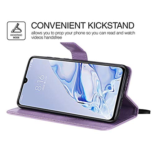 HAOYE Funda para LG K41S / LG K51S Billetera, Diseño de Patrón de Hojas en Relieve Bastante Retro Funda de Cuero, Ultrafino Estuche Protectora para LG K41S / LG K51S, Lavanda