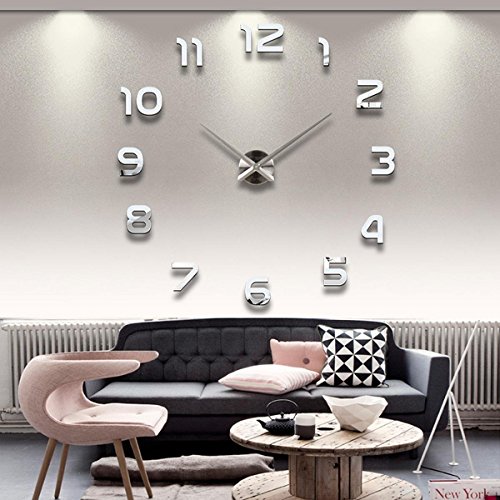 HapiLeap 3D Moderno reloj de pared Los grandes números arábigos Murales Pegatinas para Dormitorio Living House Hotel Restaurante Oficina-Plata