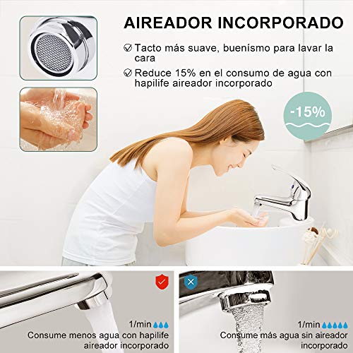 Hapilife Grifo Mezclador Fregadero Grifo de Baño Monomando Lavabo Grifo de cuenca Grifería baño Agua fría y caliente Cromado, Conexión Actualizada 3/8" Española,10 Años Garantía