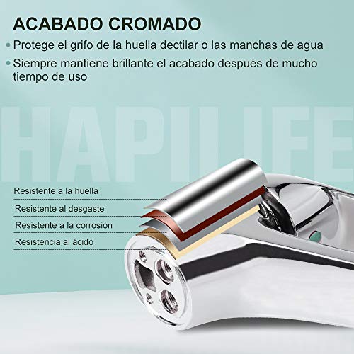 Hapilife Grifo Mezclador Fregadero Grifo de Baño Monomando Lavabo Grifo de cuenca Grifería baño Agua fría y caliente Cromado, Conexión Actualizada 3/8" Española,10 Años Garantía