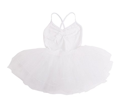 Happy Cherry - Traje de Baile Vestido Ballet con Falda Tul para Niñas con Braguita Interior 4-5 Años - 100-110cm Blanco