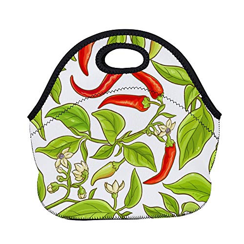 happygoluck1y - Bolsa de almuerzo de neopreno con patrón de pimienta de Cayena, moderna, bonita bolsa reutilizable para mujeres, hombres, adultos, niños, niñas, para trabajo, escuela, picnic