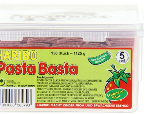 Haribo Pasta Basta Erdbeer Sour, Gominolas de Fruta, 150 Unidades, Tarro de 1125 g