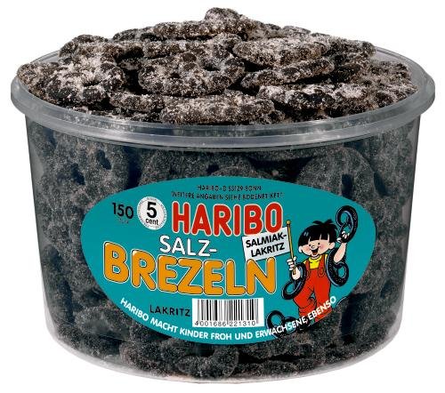 Haribo Salzbrezel, Regaliz, 150 Unidades, Tarro de 1050 g