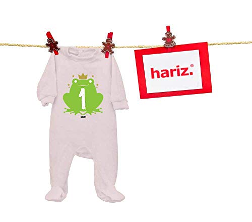 Hariz - Pelele para bebé, diseño de rana, 1 cumpleaños, incluye tarjeta de regalo de algodón de azúcar rosa, 6-12 meses