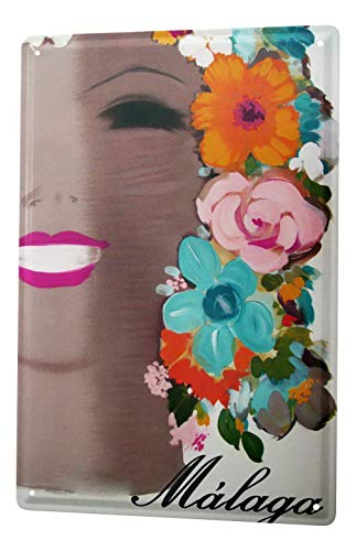 Harvesthouse Malaga Spain Flower Woman Face Retro Metal Tin Sign Poster Wall Display 12X8-Inch