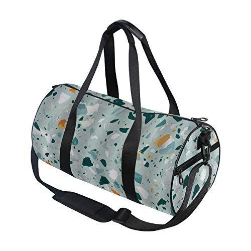 HARXISE Superficie De Mármol Italiano Con Elegante Fondo De Mosaico De Suelo De Terrazo，Bolsa de equipaje de viaje Deporte Lienzo ligero Equipaje de fitness Bolso de tambor Desmontable