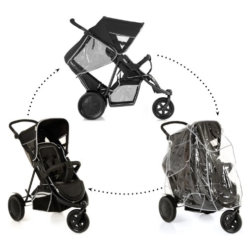 Hauck Freerider Silla de paseo gemelar para 1 o 2 niños de diferentes edades, asientos desmontables, tandem, de 0 meses (acoplando capazo blando) hasta 2 x 15 kg, dos protectores de lluvia, negro