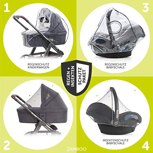 Hauck Saturn R Duoset - Cochecito 3 en 1 - Capazo, Silla de Paseo, Grupo 0 con base ISOFIX y accesorios - Sistema de viaje del nacimiento hasta 25 kg - Demin silver