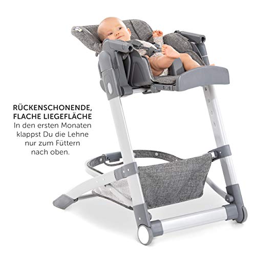 Hauck - Trona evolutiva Grow-Up - Trona bebe plegable con bandeja y ruedas - Trona reclinable con altura regulable -Tronas para bebes - Gris Jaspeado