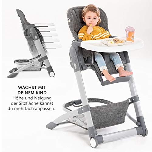 Hauck - Trona evolutiva Grow-Up - Trona bebe plegable con bandeja y ruedas - Trona reclinable con altura regulable -Tronas para bebes - Gris Jaspeado