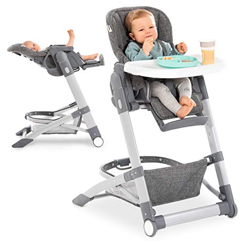 Hauck - Trona evolutiva Grow-Up - Trona bebe plegable con bandeja y ruedas - Trona reclinable con altura regulable -Tronas para bebes - Gris Jaspeado