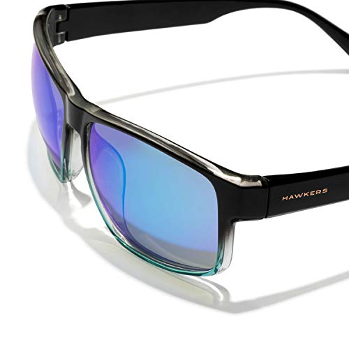 HAWKERS Gafas de Sol Deportivas Faster, para Hombre y Mujer, con Montura bicolor negro brillante a azul y lente cromada azul cielo con efecto espejo, Protección UV400