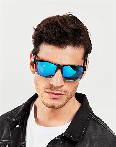 HAWKERS Gafas de Sol Deportivas Faster, para Hombre y Mujer, con Montura bicolor negro brillante a azul y lente cromada azul cielo con efecto espejo, Protección UV400