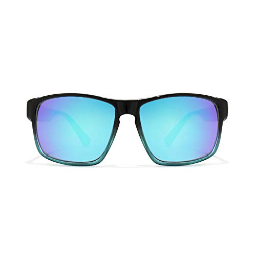 HAWKERS Gafas de Sol Deportivas Faster, para Hombre y Mujer, con Montura bicolor negro brillante a azul y lente cromada azul cielo con efecto espejo, Protección UV400