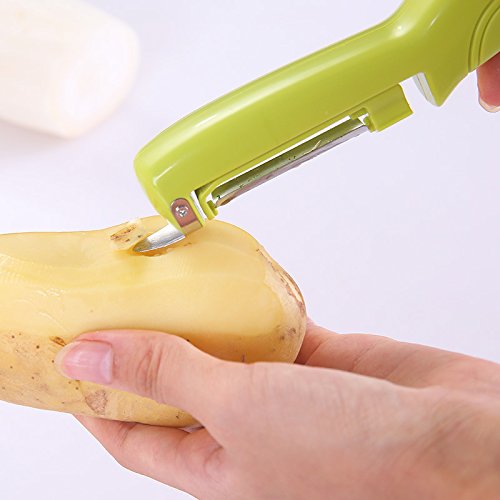 Hchao Tres peladores eléctricos de Mano con Horquillas de Acero Inoxidable para cavar Agujeros y Mangos ergonómicamente cómodos para Papas, Zanahorias, Frutas, Verde.