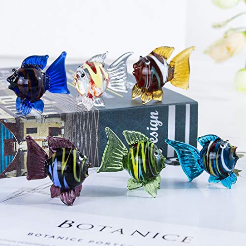 HDCRYSTALGIFTS - Juego de 6 adornos de cristal hechos a mano, vidrio, Peces tropicales