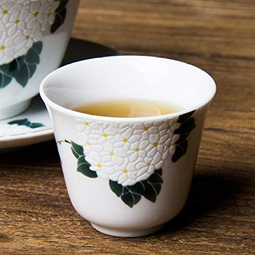 HDOUBR Jingdezhen taza de té de cerámica caolín porcelana blanca taza de té pintada a mano taza individual semi-manual juego de té de kung fu personal-camellia_capacity aproximadamente 60 ml