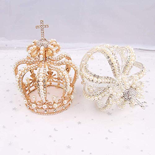 Headwear Tiara Headpiece Hair Band Accesorios para el cabello para mujeres Novia Boda Corona de perlas Elegante Tiara de cristal Exquisita decoración de tartas Mini corona Adornos para tartas para cum