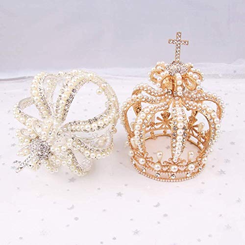 Headwear Tiara Headpiece Hair Band Accesorios para el cabello para mujeres Novia Boda Corona de perlas Elegante Tiara de cristal Exquisita decoración de tartas Mini corona Adornos para tartas para cum