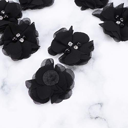 Healifty 20 Piezas de Perlas de Diamantes de Imitación de Flores de Gasa para Coser El Vestido Diy Lazos para El Cabello Artesanía Y Decoración de Fiestas (Negro)