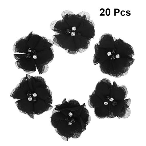 Healifty 20 Piezas de Perlas de Diamantes de Imitación de Flores de Gasa para Coser El Vestido Diy Lazos para El Cabello Artesanía Y Decoración de Fiestas (Negro)