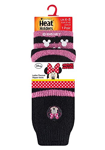 HEAT HOLDERS - Las mujer y niñas personajes de Disney térmica antideslizantes calcetines Calcetines tapón en 5 Diseños (37-42 Eur, 4-8 UK, Minnie Mouse)