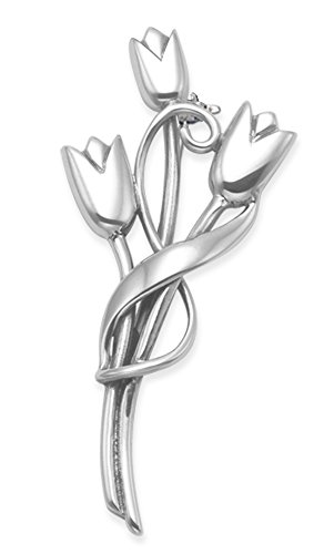 Heather Needham Silver Rennie Mackintosh Broche de plata de ley, diseño de tulipanes, 36 mm x 17 mm, 9107, en caja de regalo