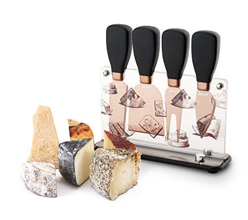 Hecef - Juego de cuchillos de queso, 5 unidades, acero inoxidable, para queso, cuchillos de queso y soporte de acrílico para cuchillos de queso para fiestas de Navidad