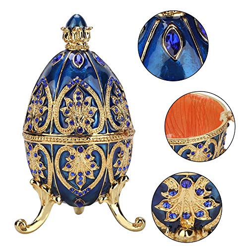 HEEPDD Chapado en Oro Diamante Artificial Huevo de Pascua Pintado a Mano Esmaltado Huevo Faberge Joyero para Collar Pulsera Baratija Inicio Decoración de Escritorio Regalos