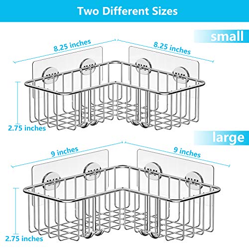 HEETA Estante de baño Adhesivo de 2 Piezas con Gancho, Caja de Almacenamiento de Acero Inoxidable para baño, Inodoro, Cocina y Dormitorio, Solo Apto para ángulo Recto de 90 Grados, Plateado