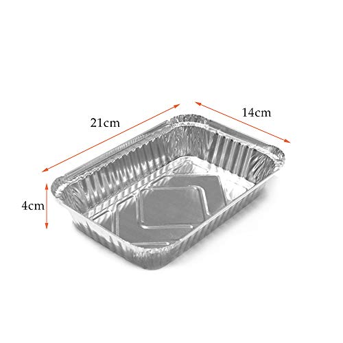 Heiqlay Bandeja Aluminio Desechable, Bandeja Desechable Barbacoa Recipiente Horno Aluminio Ideal para hornear, asar, asar, cocinar, almacenar alimentos y más (20 piezas, 21x14x4 cm)