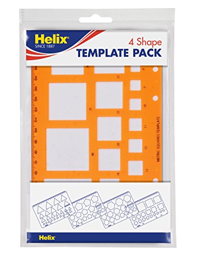 Helix H60010 - Juego de plantillas con regla (para matemáticas, geometría, química, diseño y tecnología, 4 unidades)