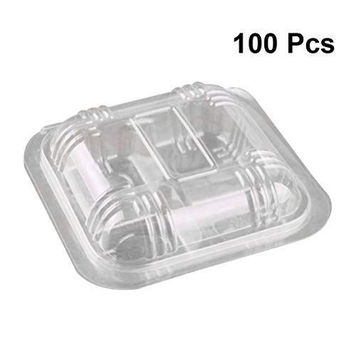 Hemoton 100 Piezas Cajas de Plástico Desechables Transparentes de Cuatro Rejillas para Postres Frutas Magdalena Cupcake