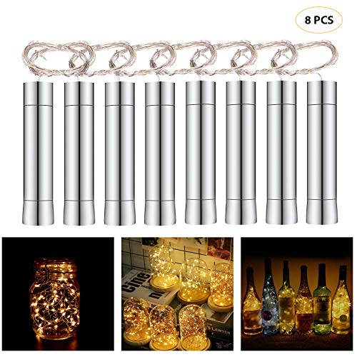 Herefun Cadena Led Luces para Botellas de Vino, 8 x 20 LEDs Guirnaldas Luminosas 2M Lámparas de Botellas Blanco Cálido, Tira de luz Tapa de Botella para Decoraciones de DIY Festivales Luces