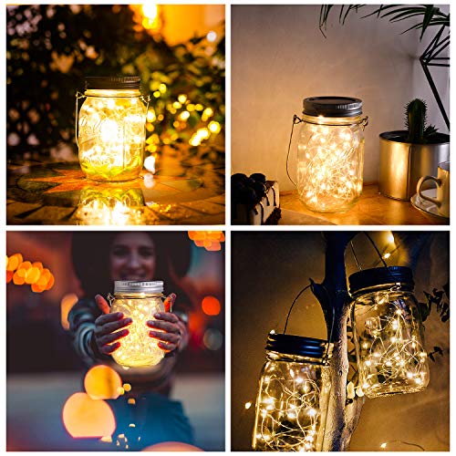 Herefun Luces De Jardin Solares, Lámpara Solar Mason Jar Tarro Cristal Luces de Hadas 40 LED Impermeable Lampara Iluminación Para Terraza, Jardín, Patio Fiesta [Clase de eficiencia energética A]