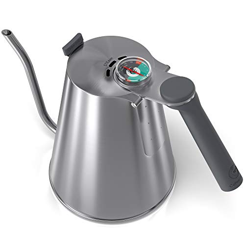 Hervidor True Brew de Coffee Gator - Hervidor profesional con boca cuello de cisne de precisión, termómetro integrado y tapa de llenado rápido - Para todas las cocinas, incluso inducción - 1,6l