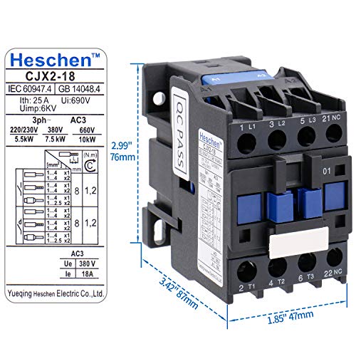 Heschen Contactor AC CJX2-1810 220V 50/60Hz Bobina 3P 3 polos normalmente abierto Ie 18A Ue 380V