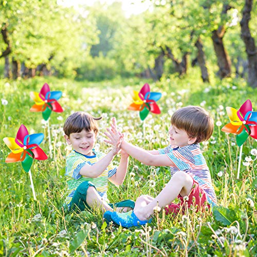 Hestya Molinillos de Arco Iris de Plástico, Molinillo de Fiesta Juego de Molinillos de Viento de Césped de DIY para Adolescentes Juguete Adornos de Jardín Fiesta Césped (36 Piezas, Multicolor B)