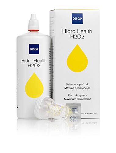 Hidro Health H2O2 Líquido de Lentillas sin Conservantes. Proceso Rápido en 1 Hora. Solución de Limpieza y Máxima Desinfección para todo Tipo de Lentes de Contacto 360 ml + 36 comprimidos